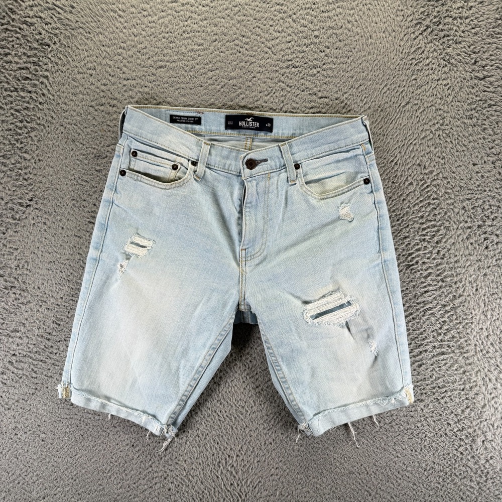 Hollister Epic Flex Shorts Mens 30 Blue Denim‎ Bermuda Faded Distressed Stretch